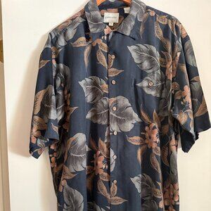 Joseph & Feiss Hawaiian Shirt Mens XXL Blue Floral Vintage Camp Linen Blend